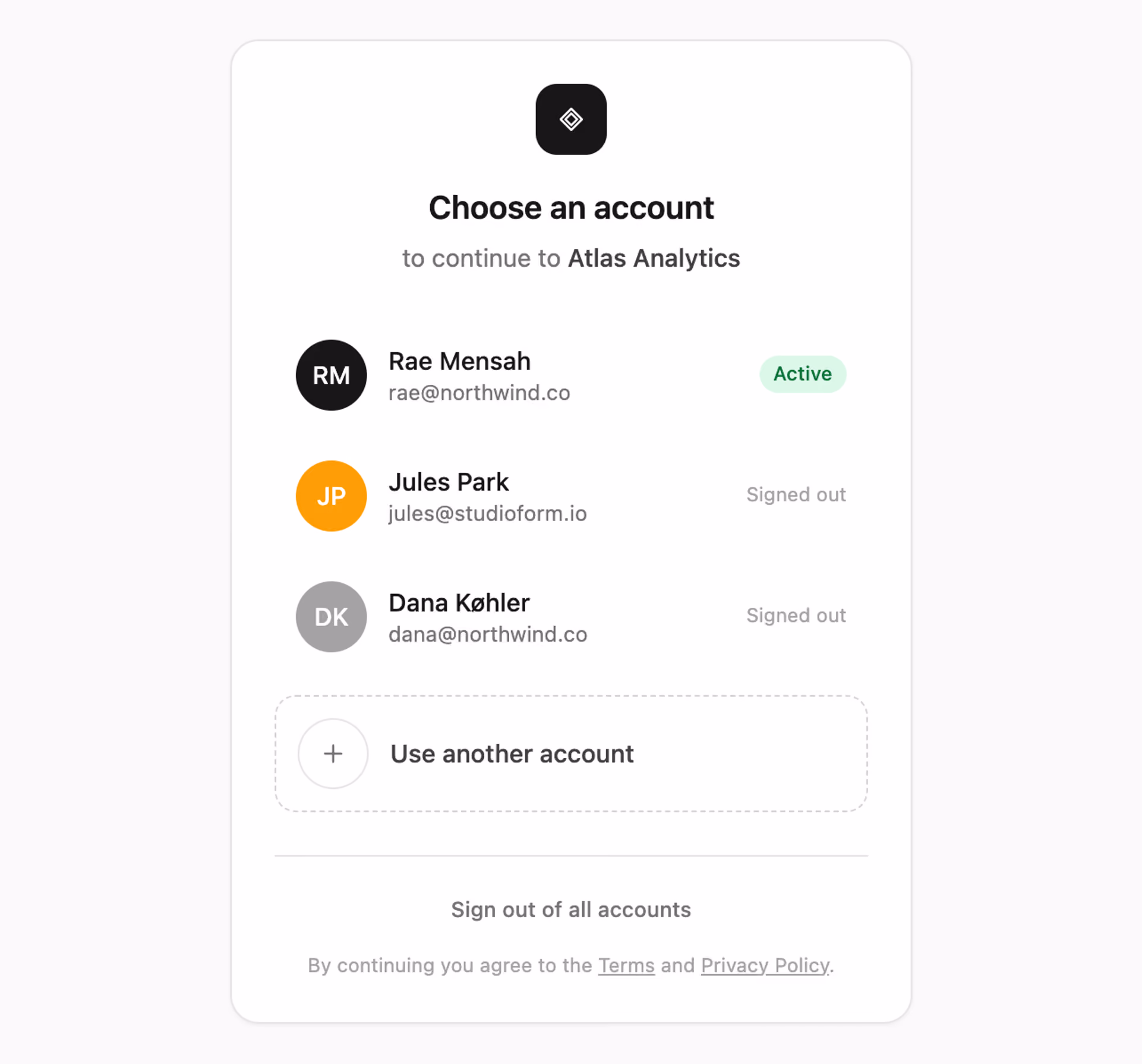 Rendered preview — Account chooser