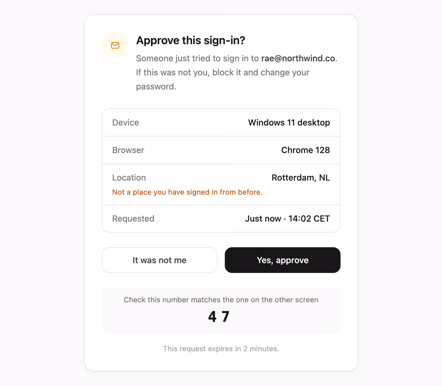 Rendered preview — New device approval