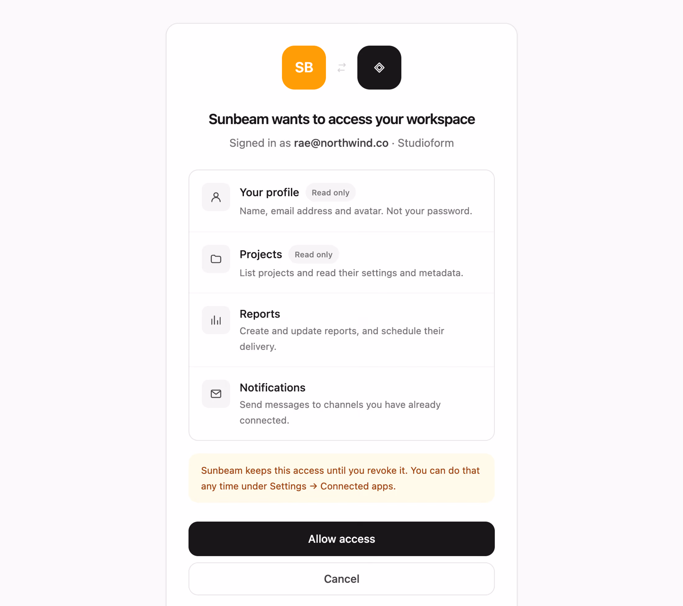 Rendered preview — OAuth consent screen