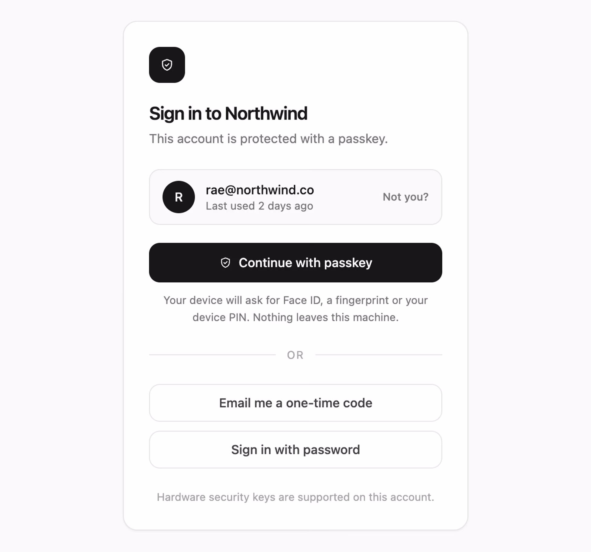 Rendered preview — Passkey sign-in with fallback