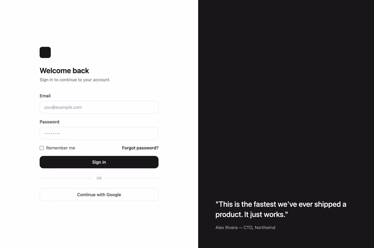 Rendered preview — Split-screen with visual