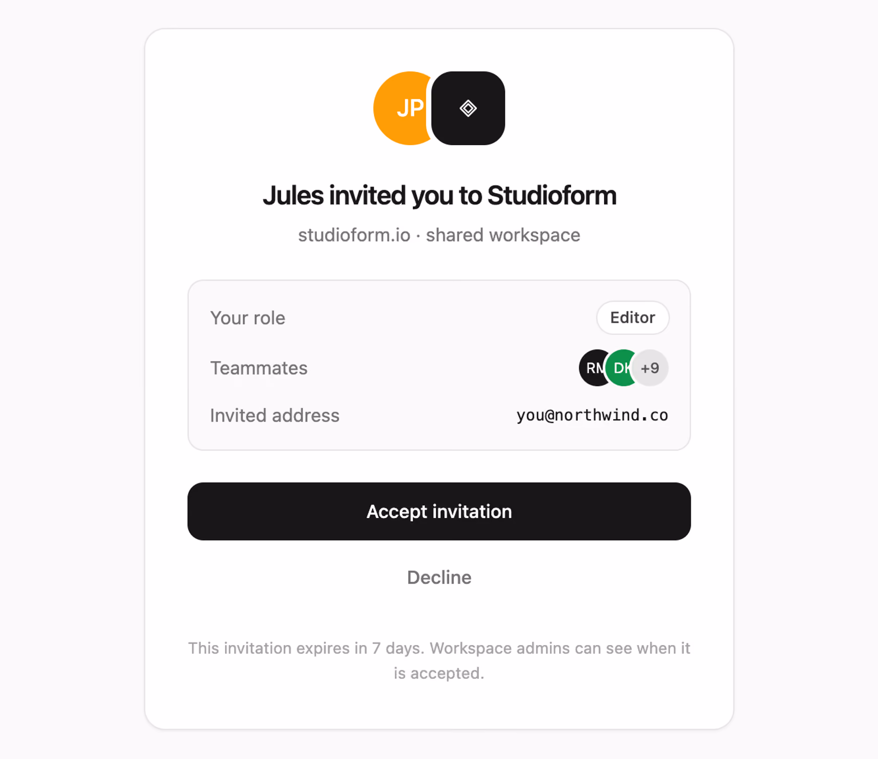 Rendered preview — Workspace invite acceptance