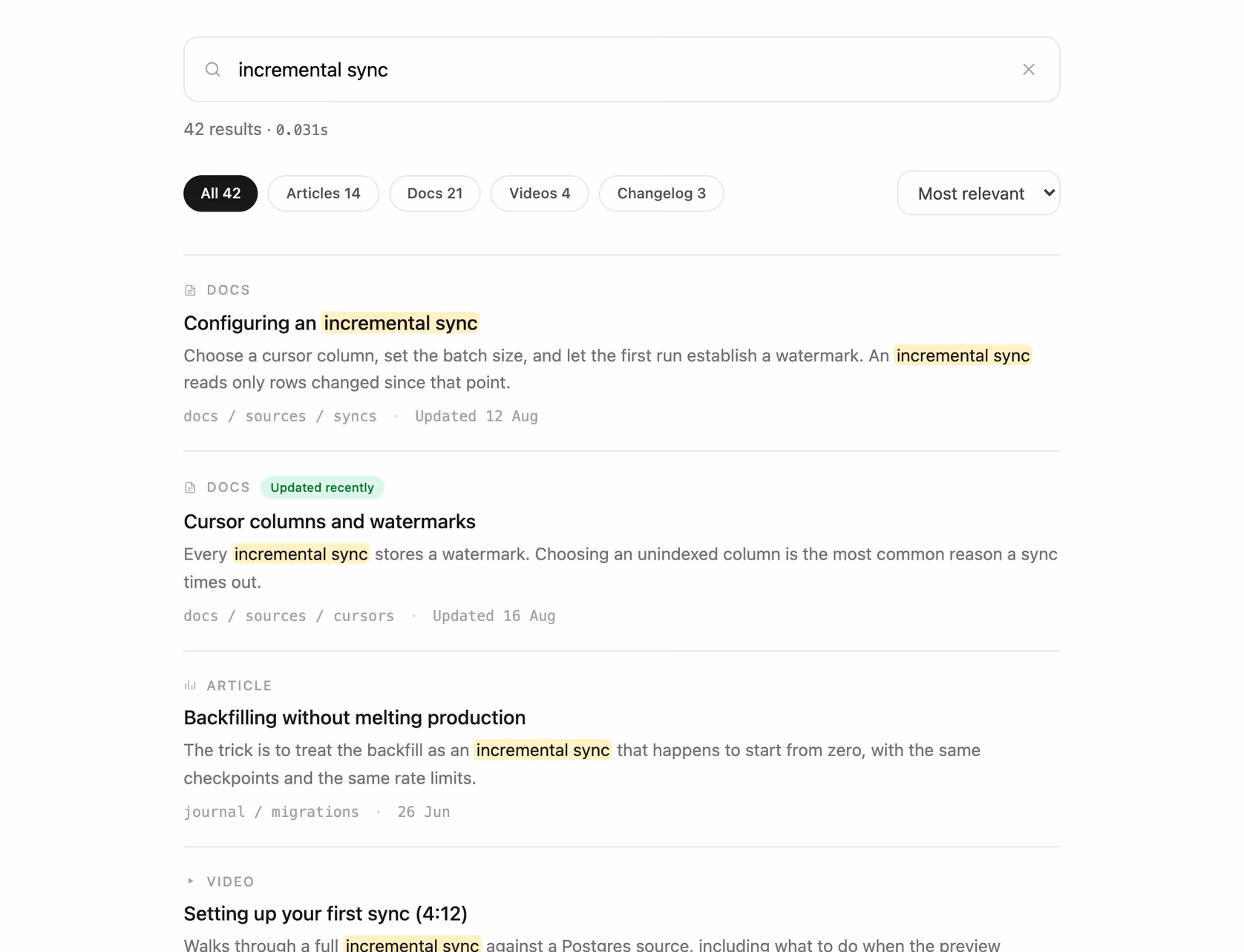Rendered preview — Content search results