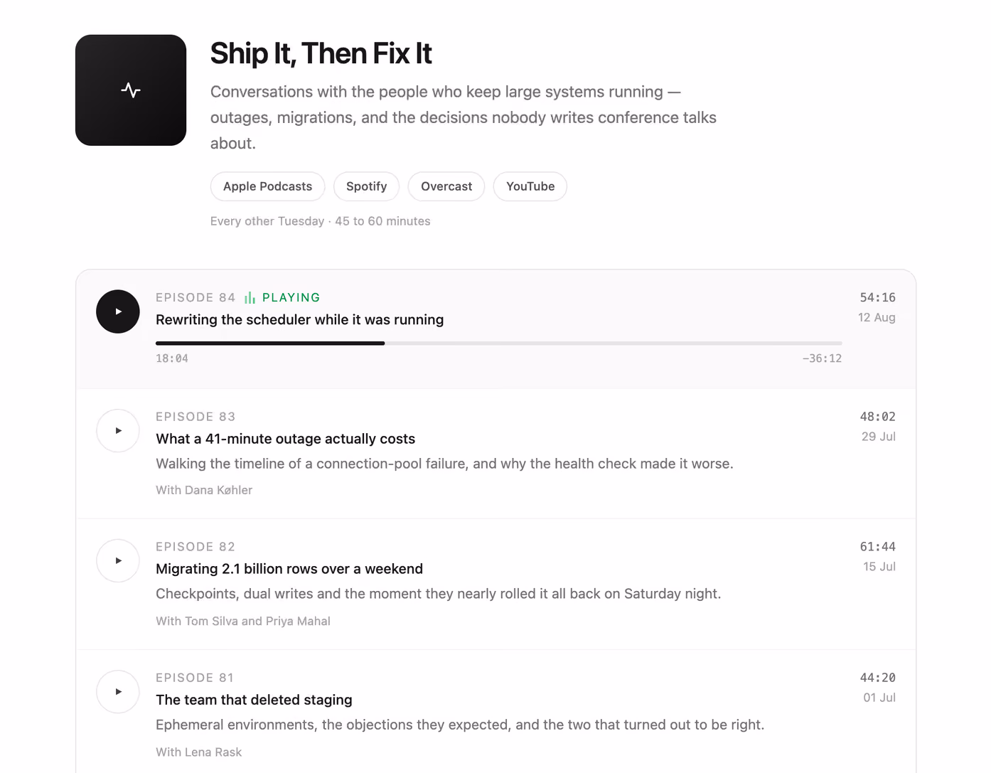Rendered preview — Podcast episode list