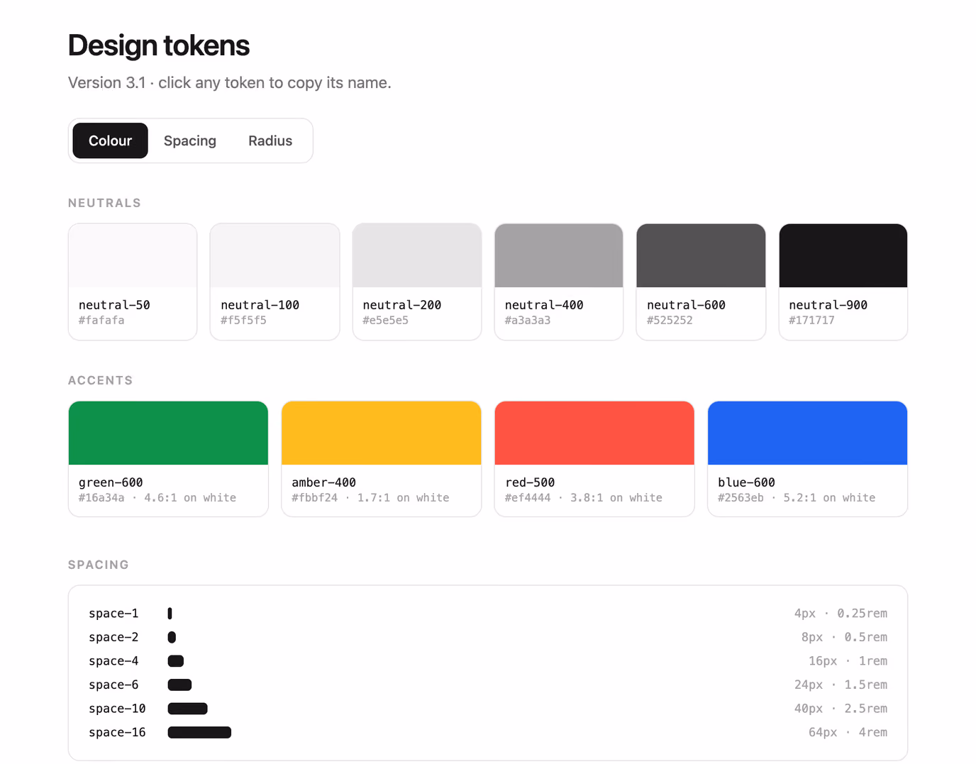 Rendered preview — Design token swatch sheet