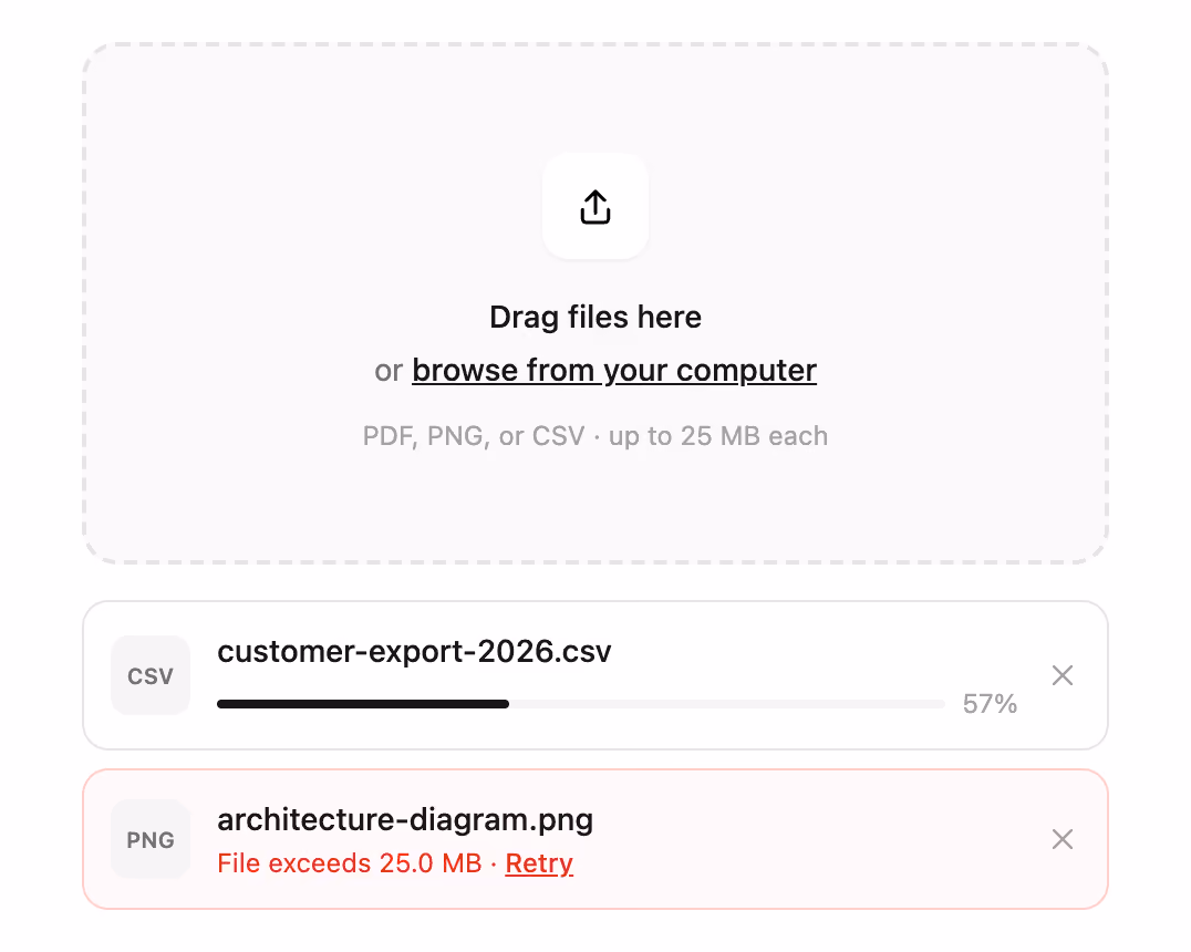 Rendered preview — File upload dropzone
