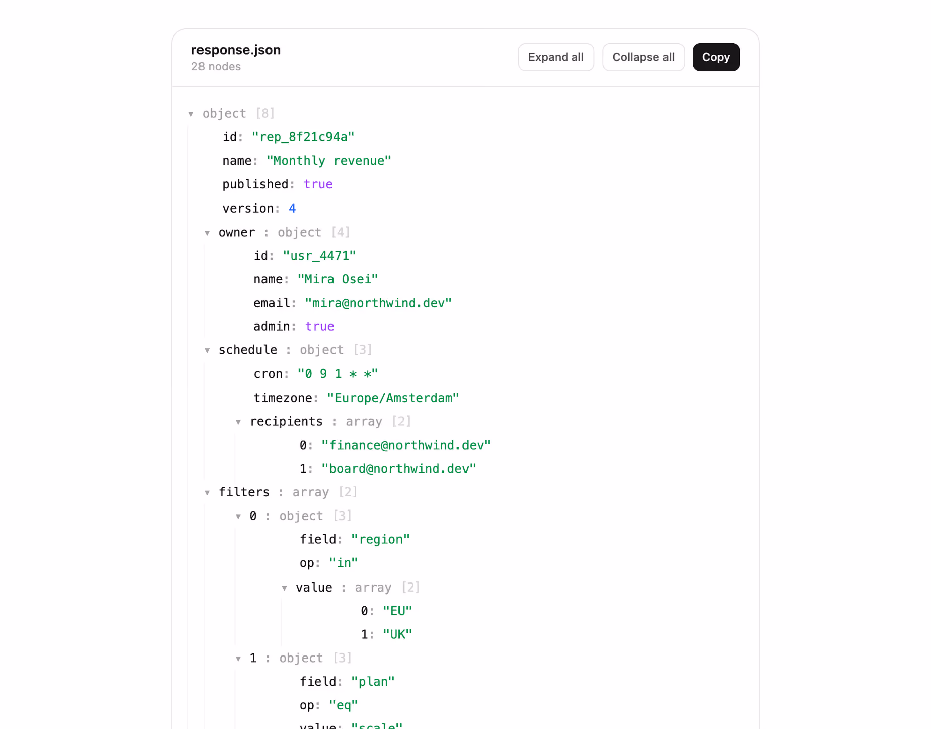 Rendered preview — JSON tree viewer