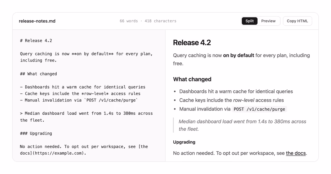 Rendered preview — Markdown live preview