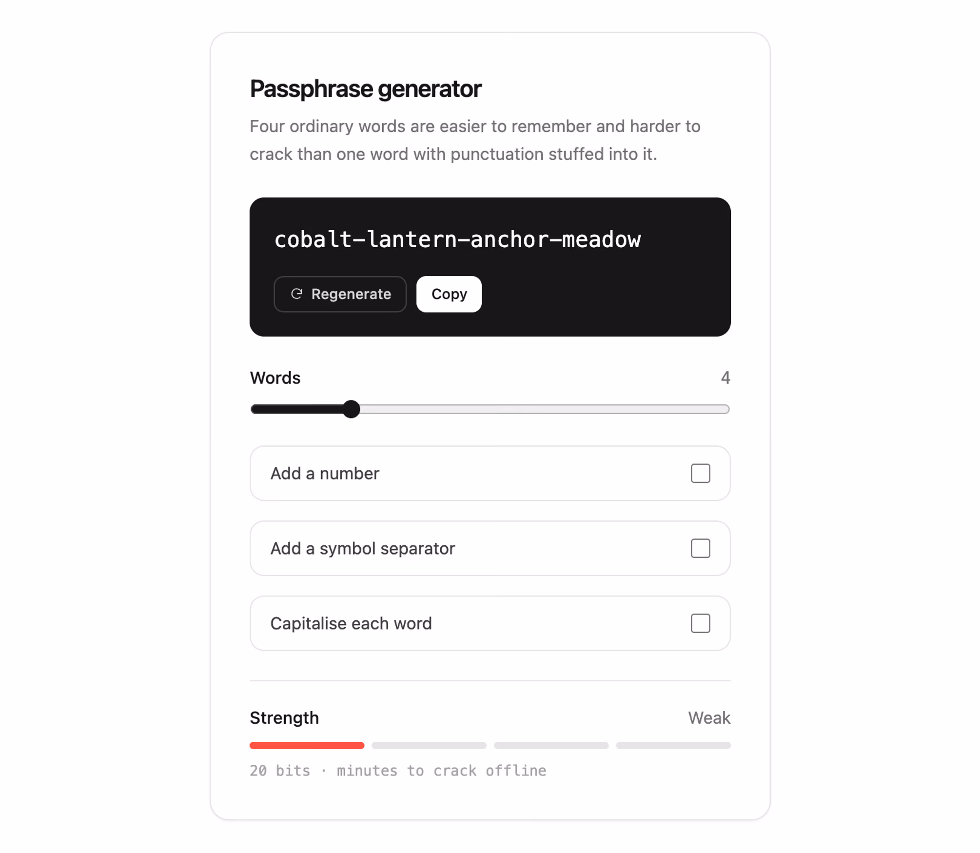Rendered preview — Passphrase generator
