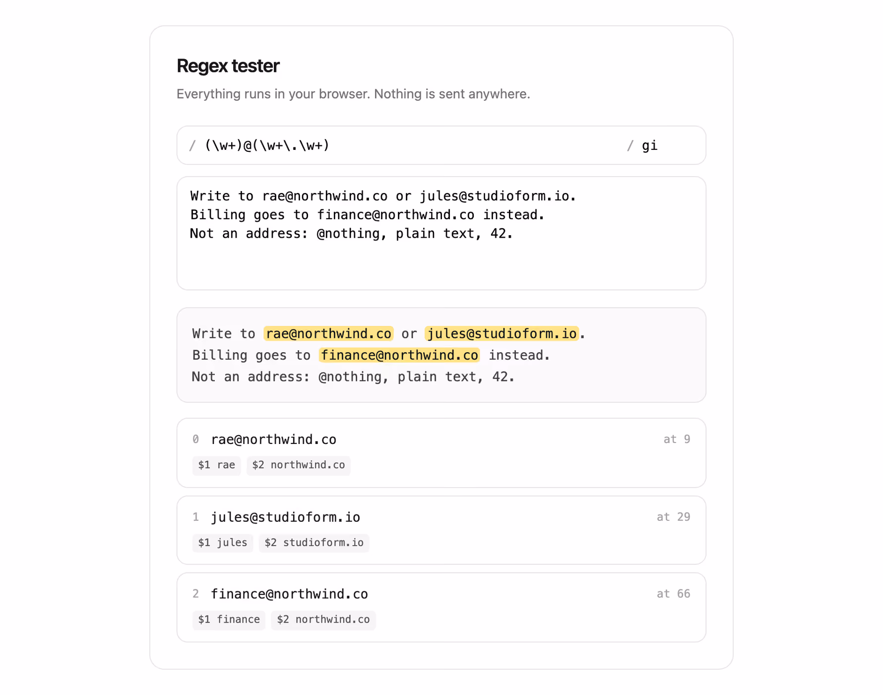 Rendered preview — Regex tester