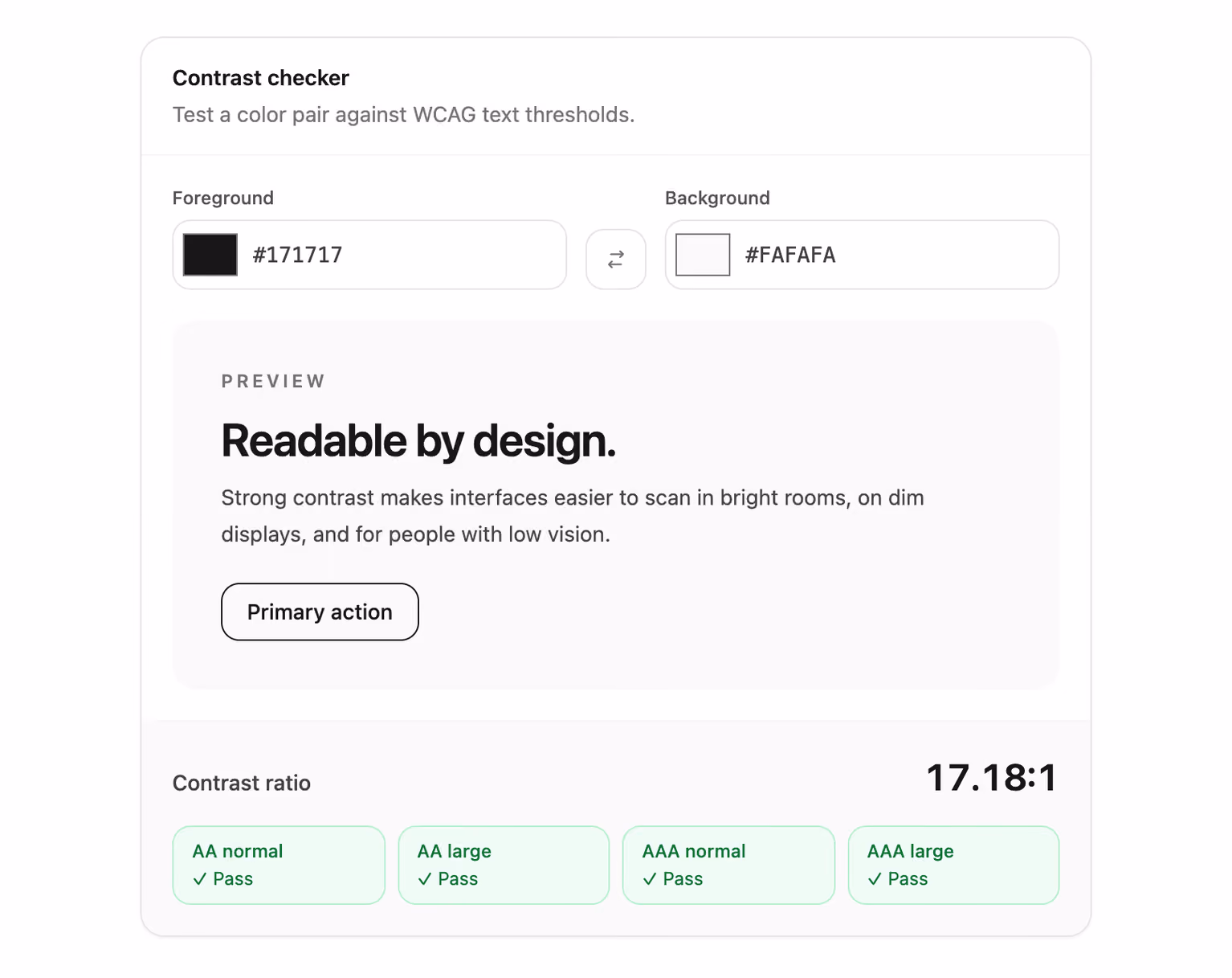 Rendered preview — WCAG contrast checker