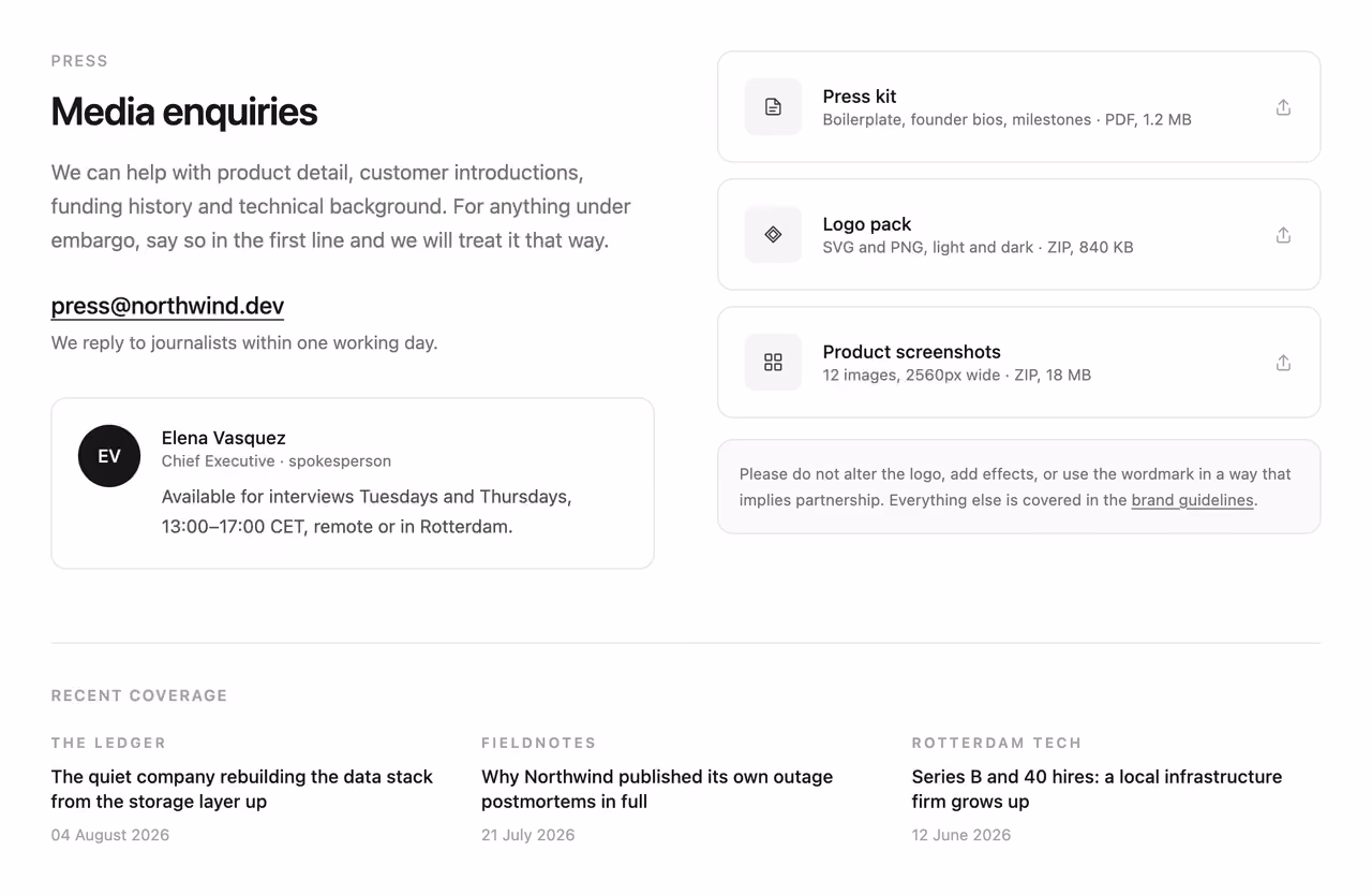 Rendered preview — Press and media contact