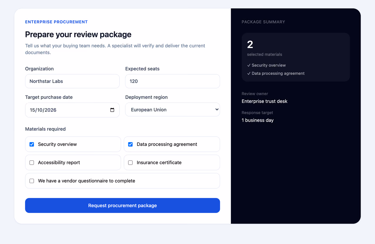 Procurement review request — Tailwind CSS Contact layout preview