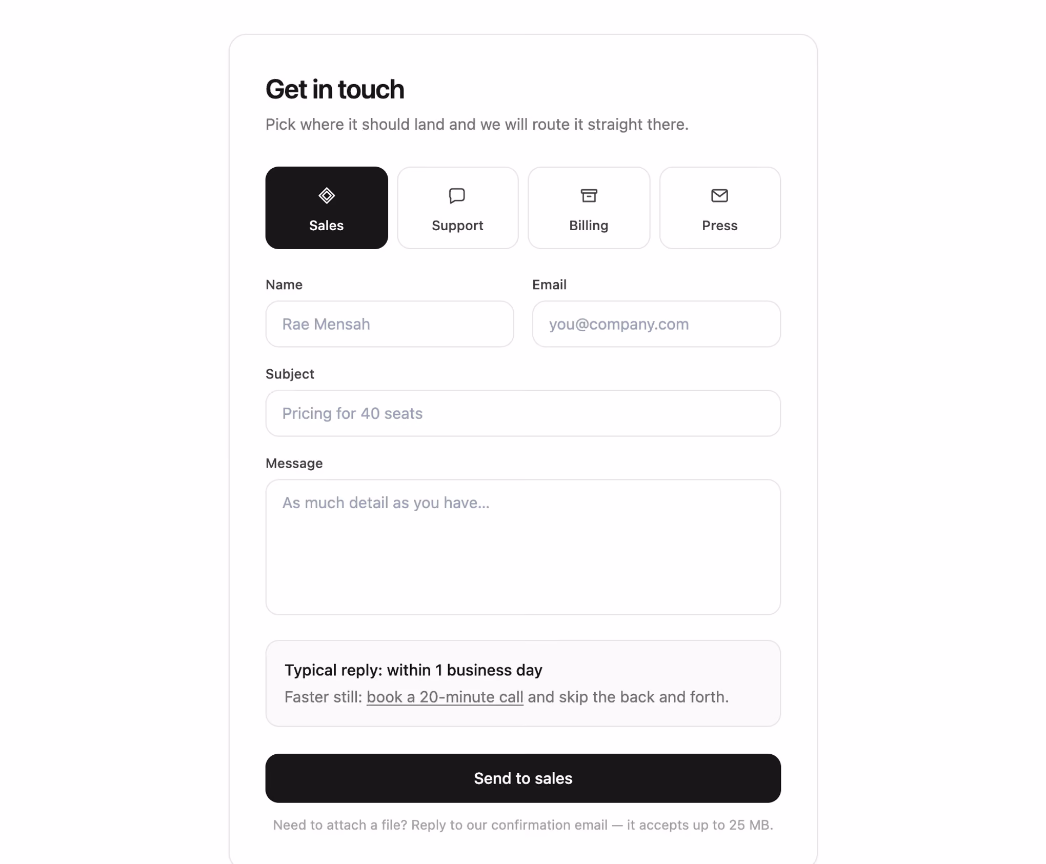 Rendered preview — Routed enquiry form