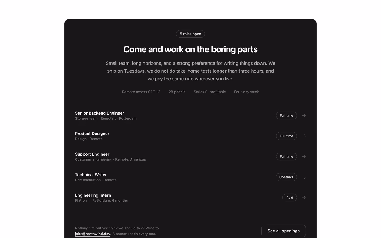 Rendered preview — Hiring call-to-action