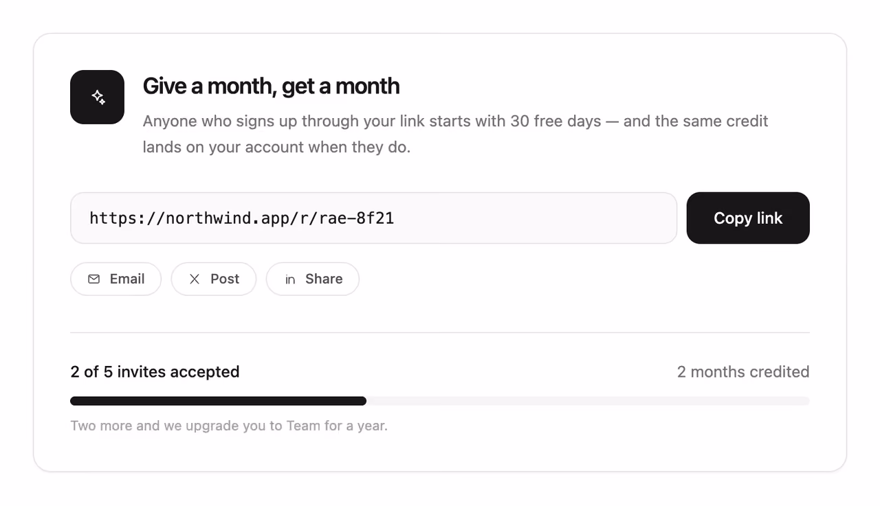 Rendered preview — Referral link CTA
