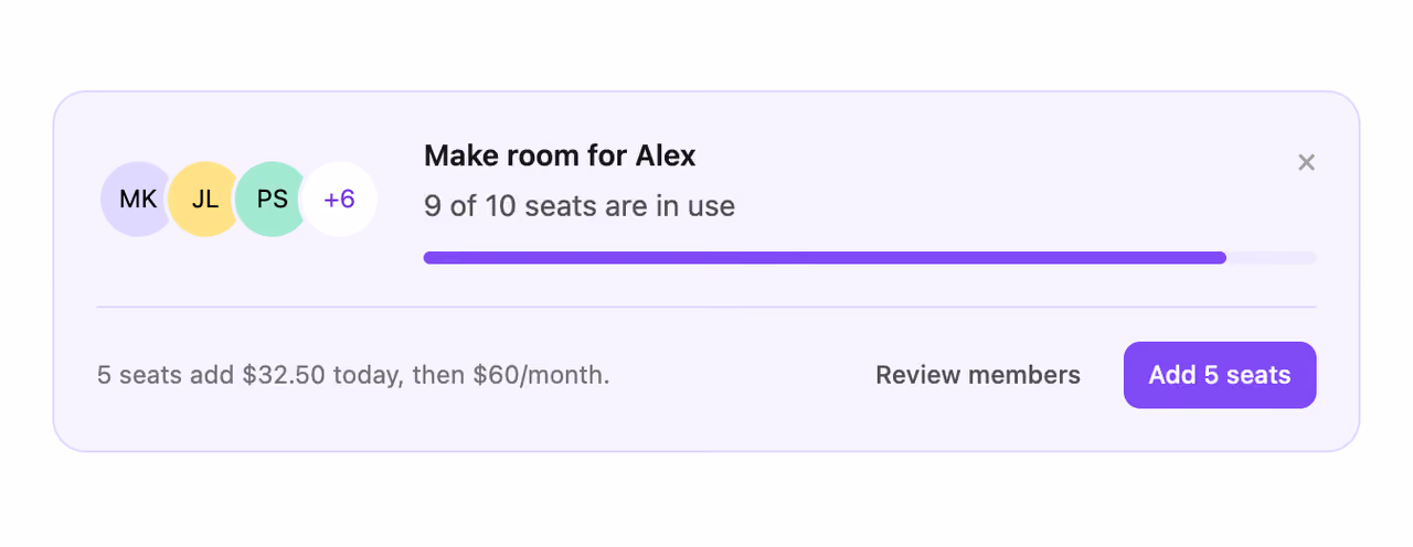 Seat limit collaboration nudge — Tailwind CSS CTA Banners layout preview