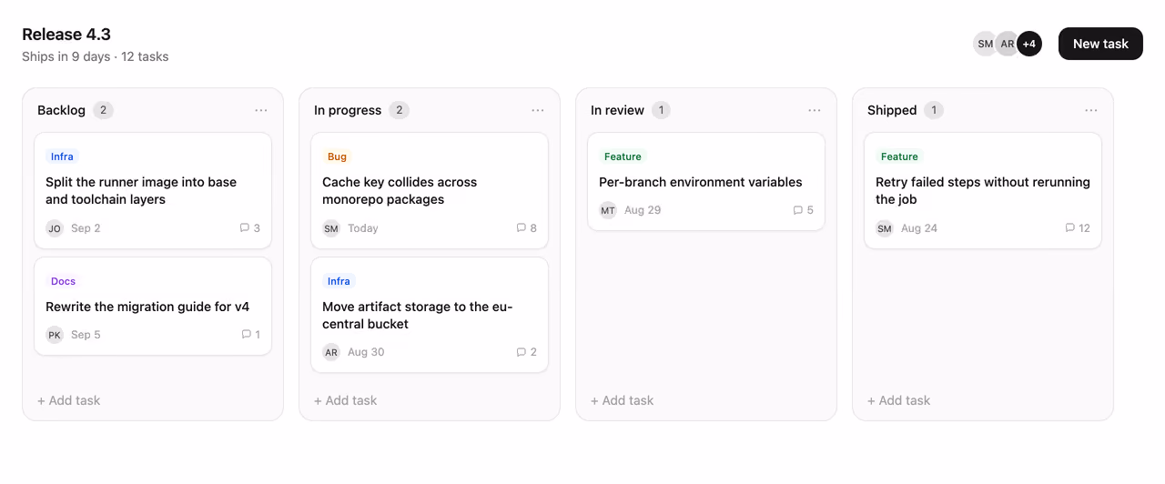 Rendered preview — Kanban board with drag and drop