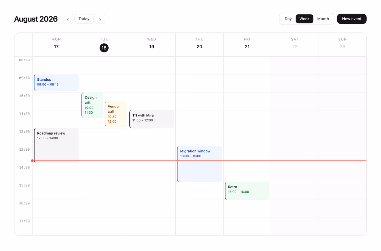 Rendered preview — Week schedule grid