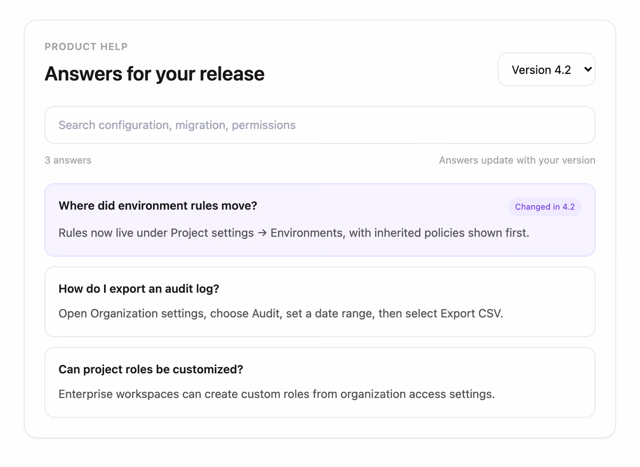Release-specific answer finder — Tailwind CSS FAQ layout preview