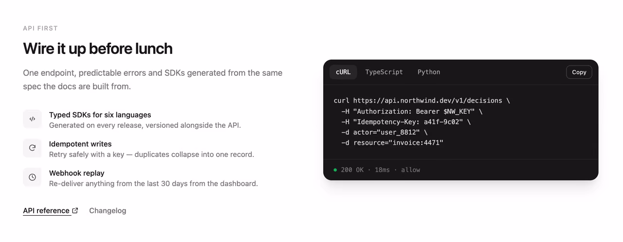 Rendered preview — API block with language tabs
