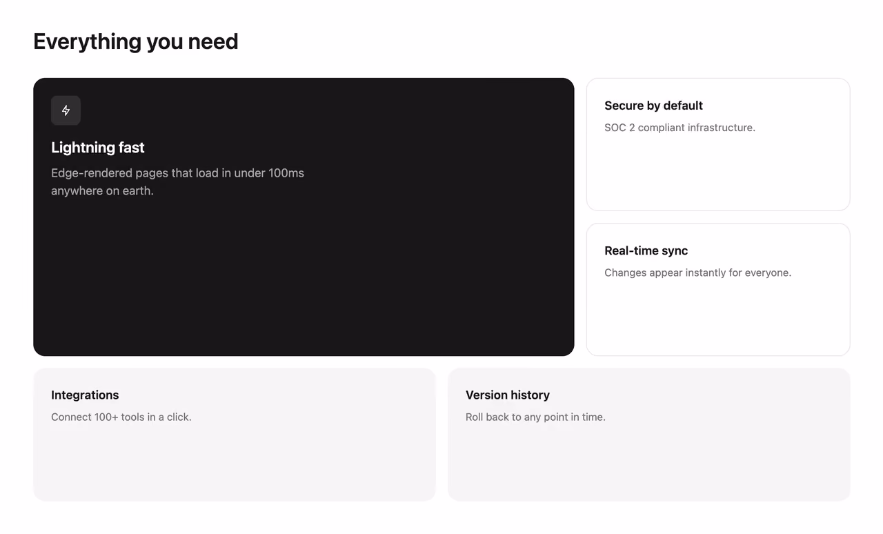 Rendered preview — Bento grid