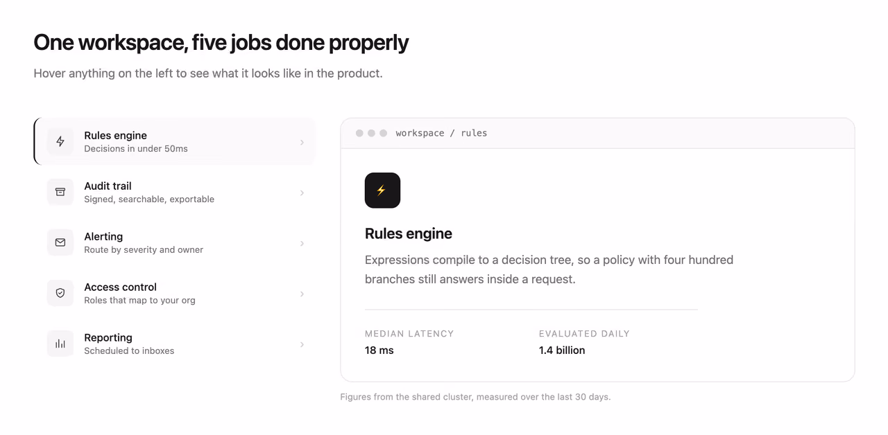 Rendered preview — Hover-to-preview feature list