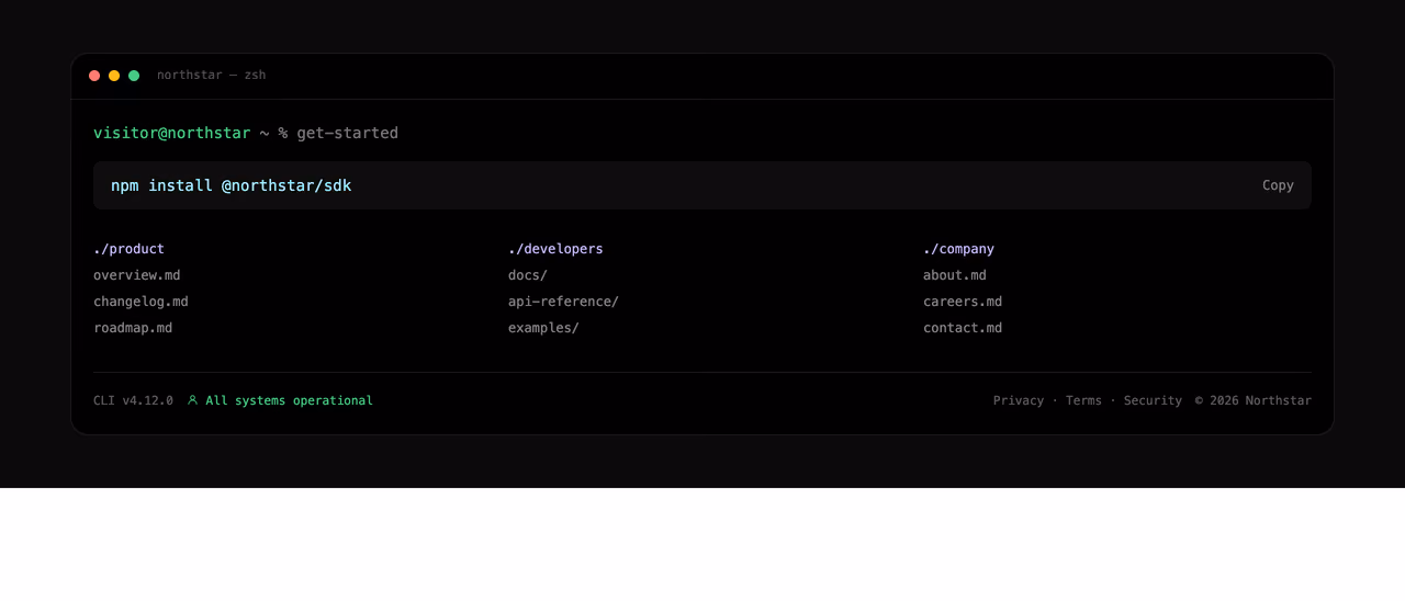 Command-line product footer — Tailwind CSS Footer layout preview