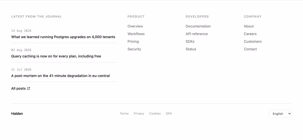 Rendered preview — Footer with latest updates