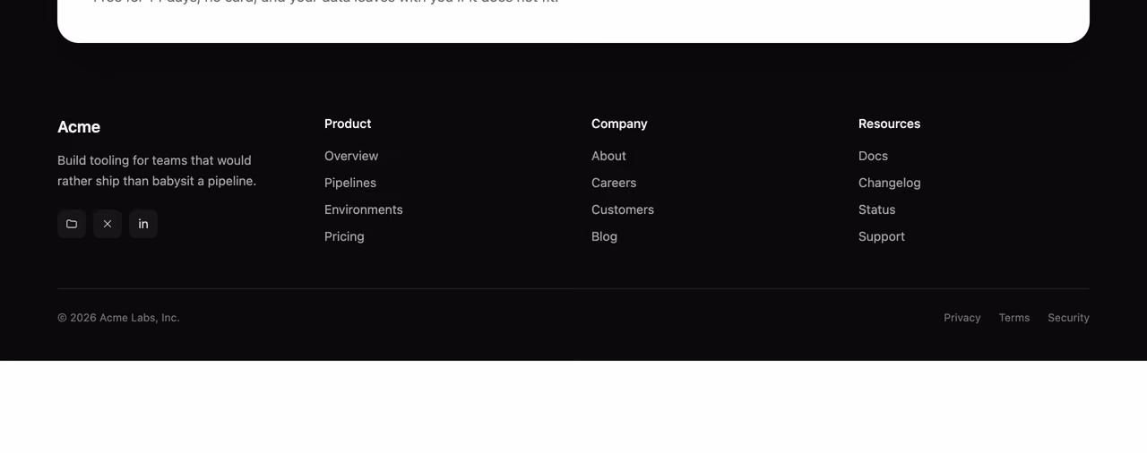 Rendered preview — Footer with overlapping CTA card