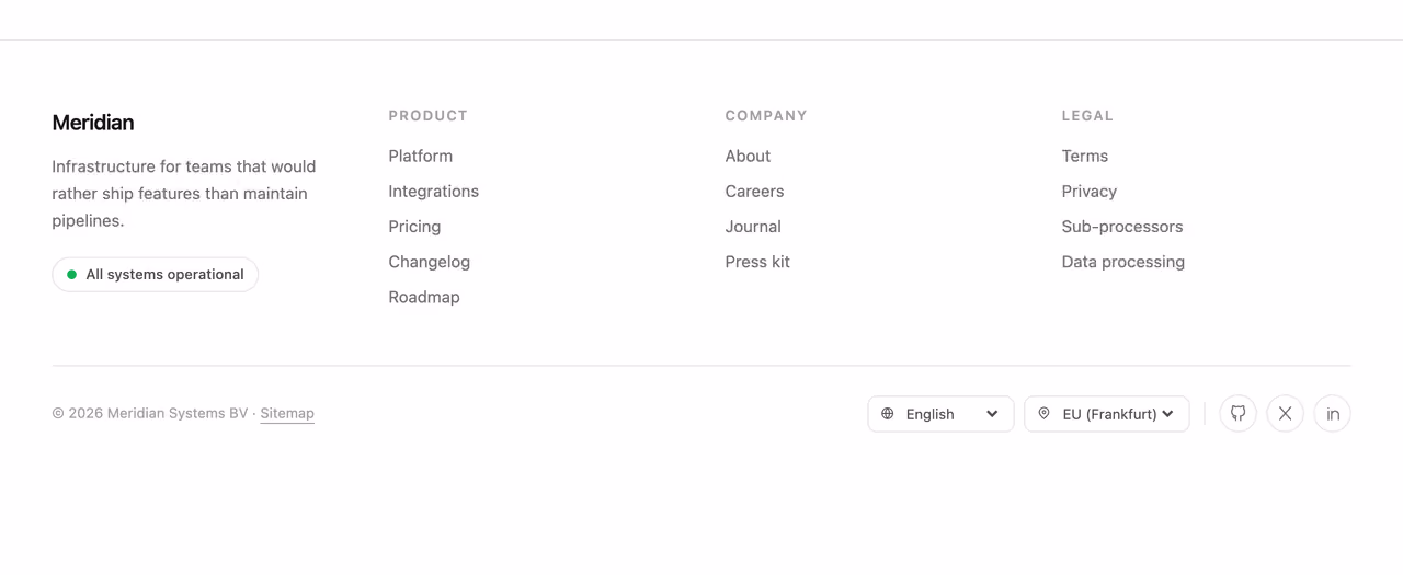 Rendered preview — Footer with status and region