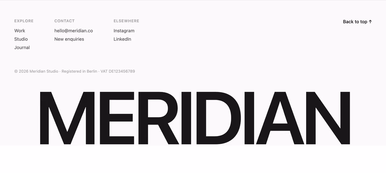 Rendered preview — Oversized wordmark footer