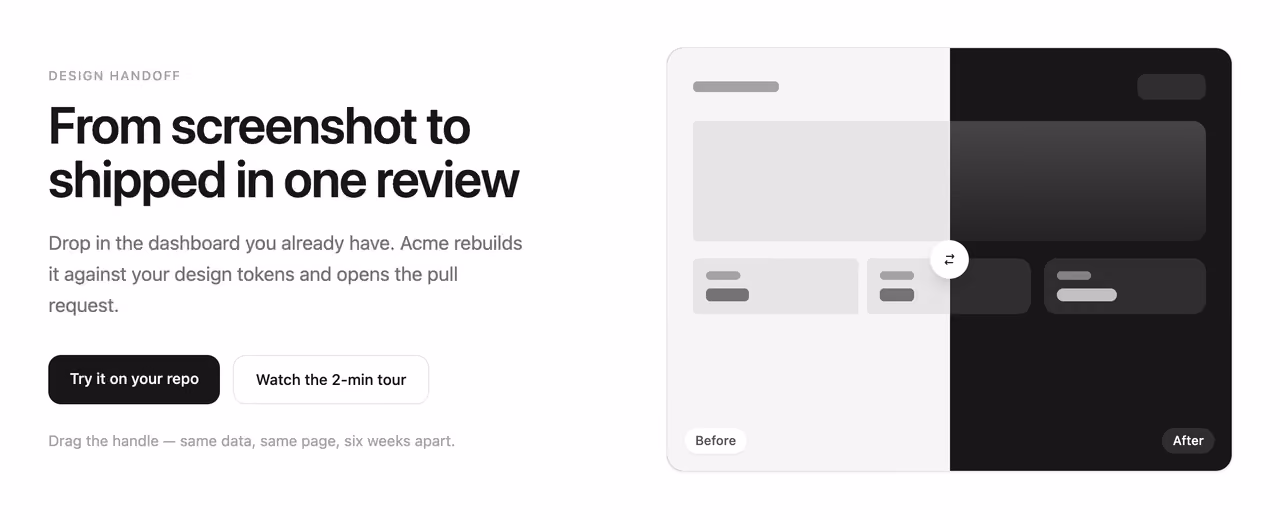 Rendered preview — Before/after drag hero