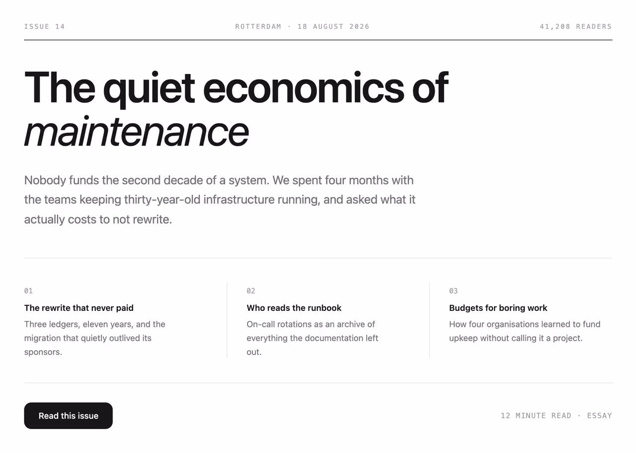Rendered preview — Editorial rule hero
