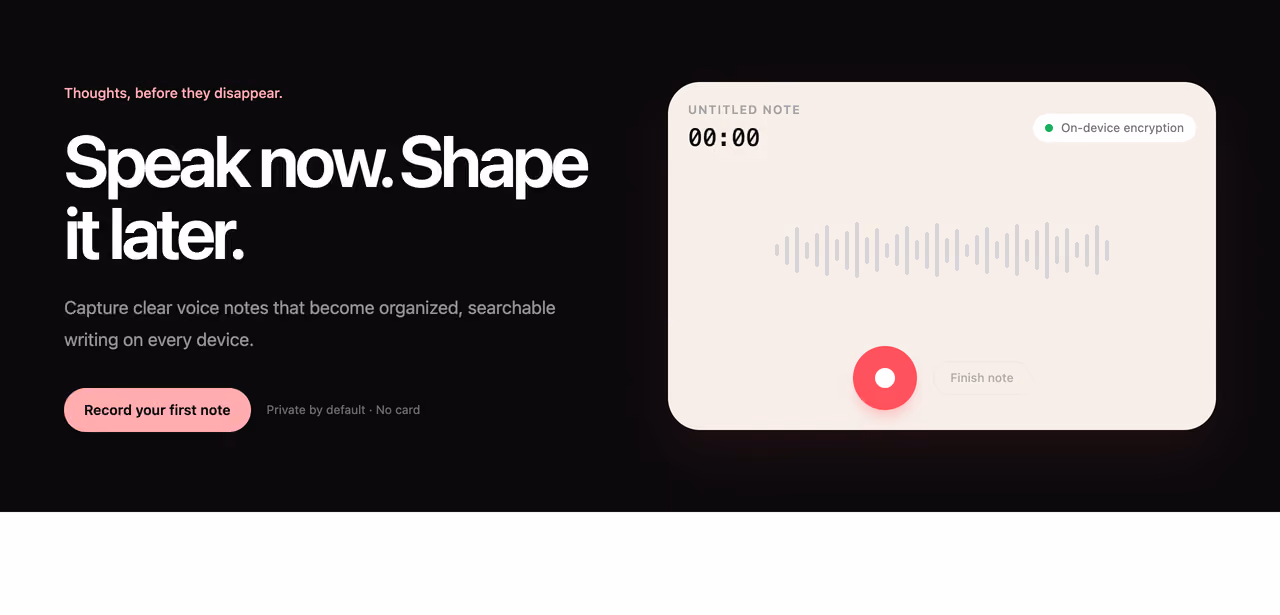 Voice note product hero — Tailwind CSS Hero Sections layout preview
