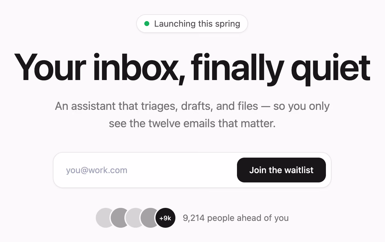 Rendered preview — Waitlist hero with social proof