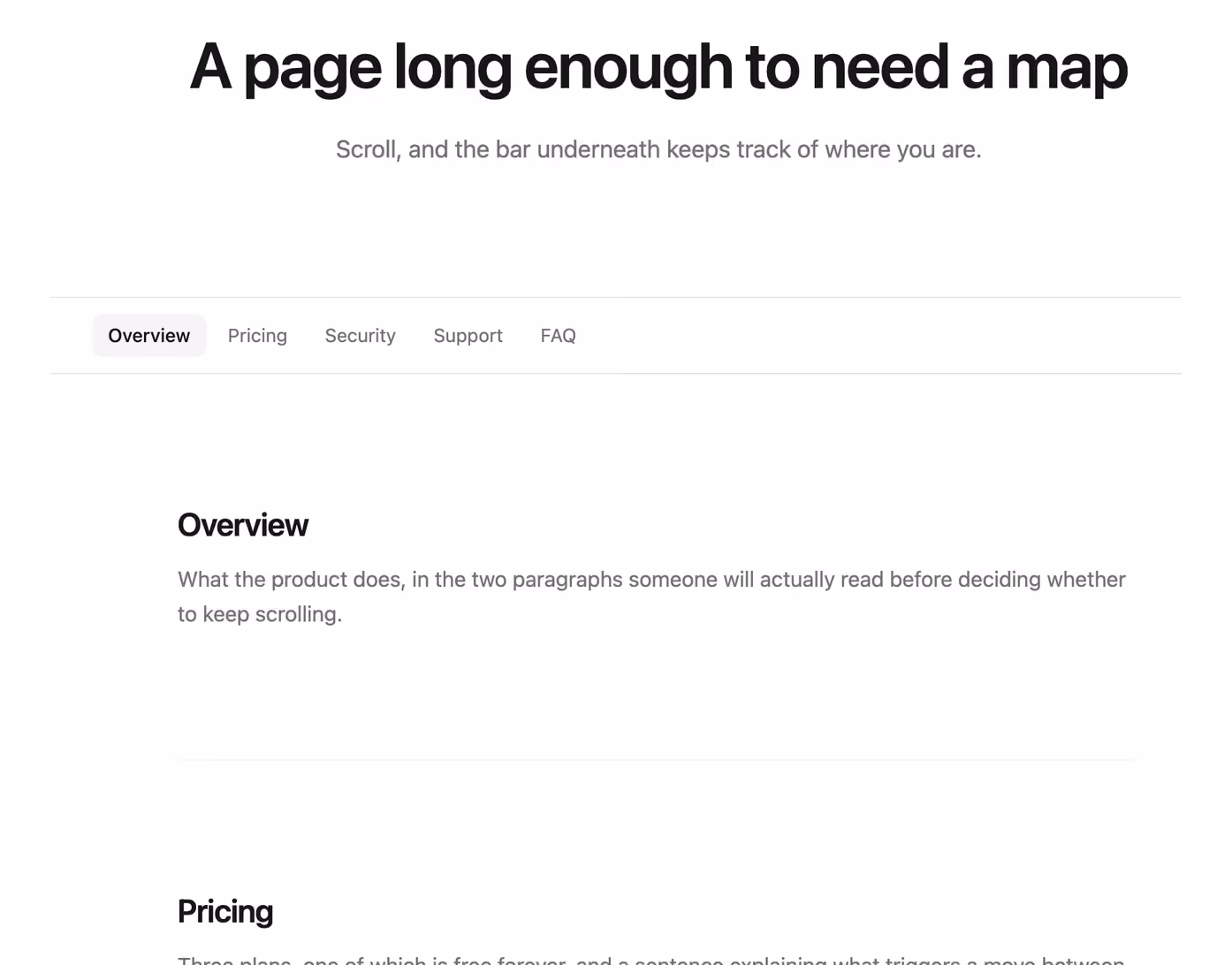 Rendered preview — Anchor nav with scroll spy