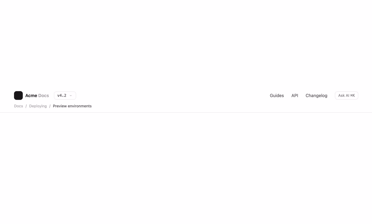 Rendered preview — Docs bar with version switcher