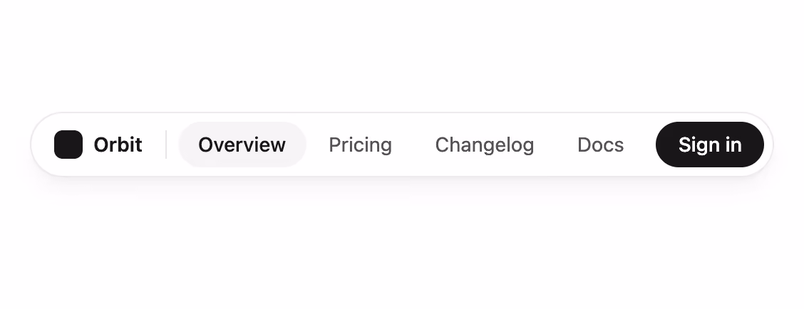 Rendered preview — Floating pill nav