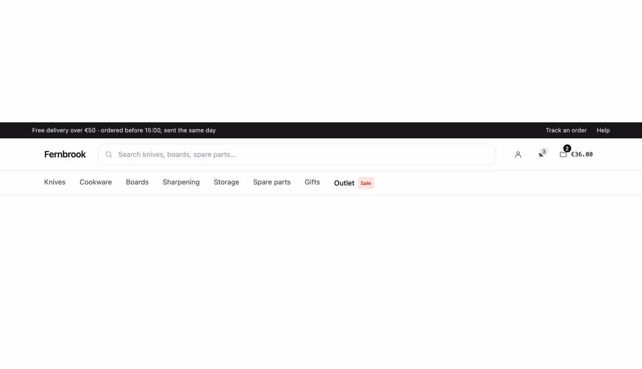 Rendered preview — Shop nav with cart badge