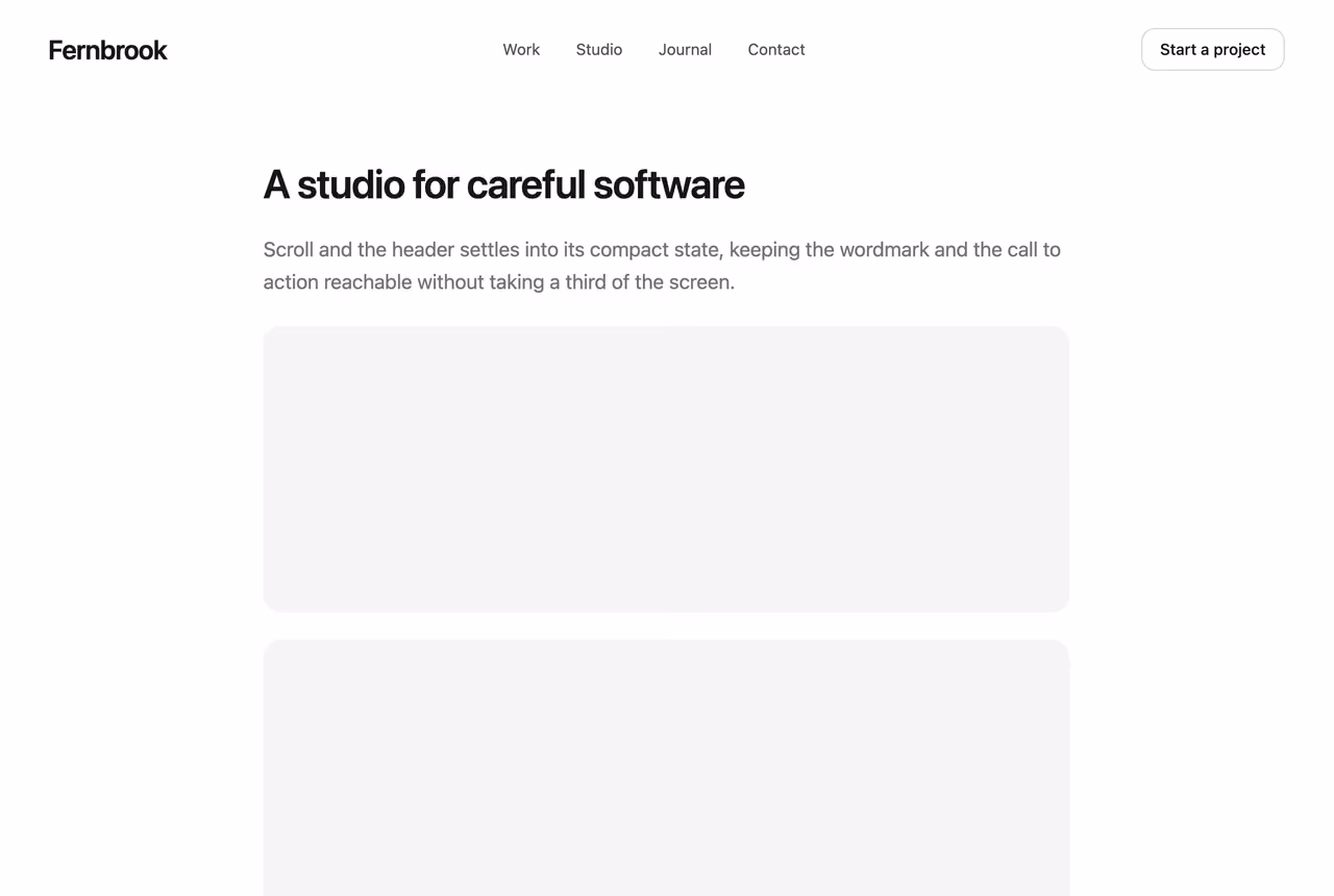 Rendered preview — Shrink-on-scroll nav