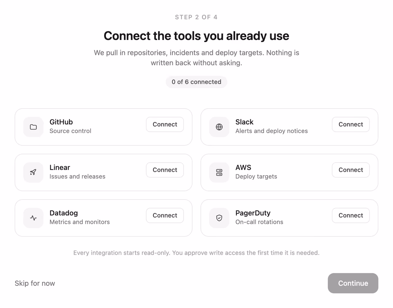 Rendered preview — Connect your stack step