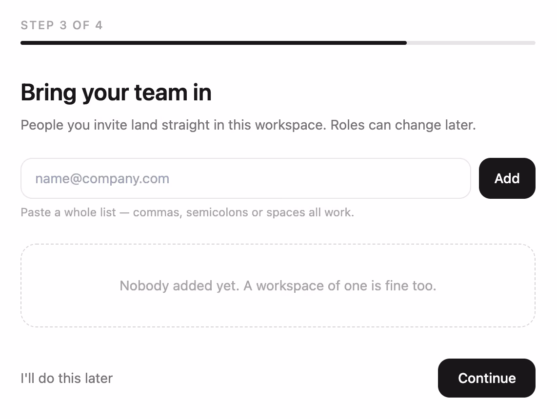 Rendered preview — Invite teammates step