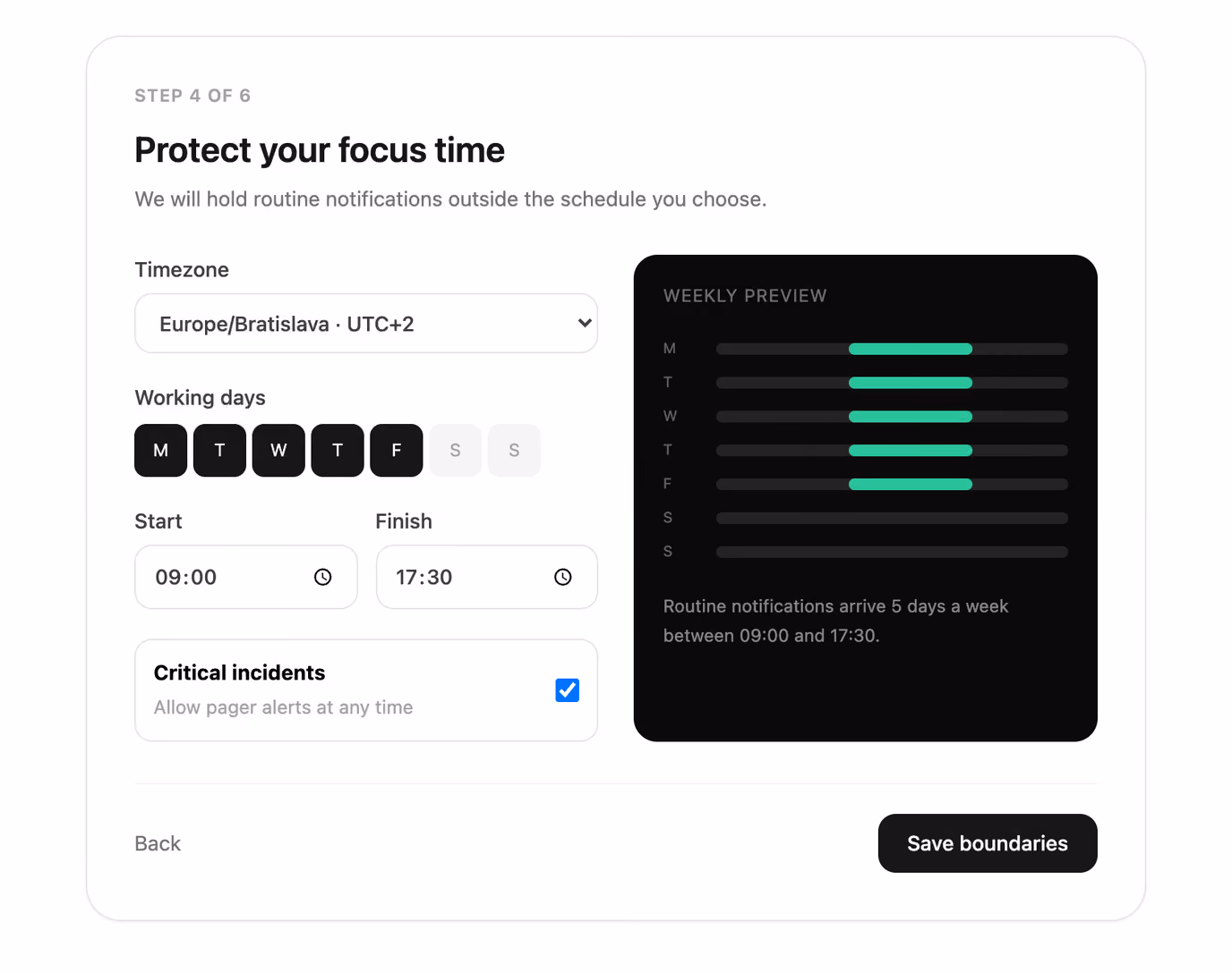 Notification boundaries setup — Tailwind CSS Onboarding layout preview