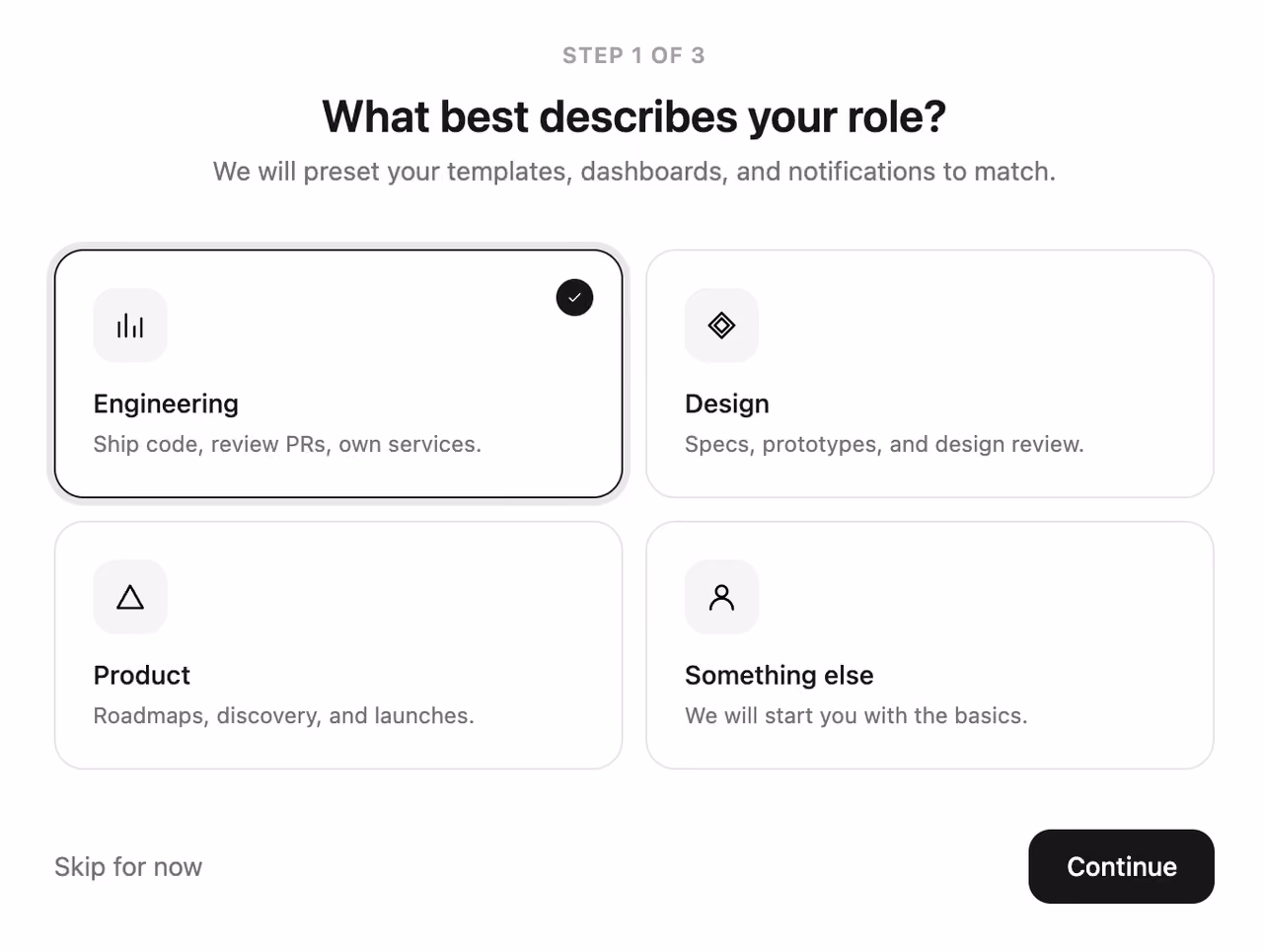 Rendered preview — Role picker cards