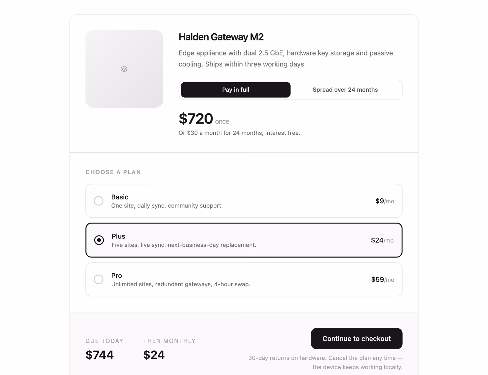 Rendered preview — Device plus plan pricing