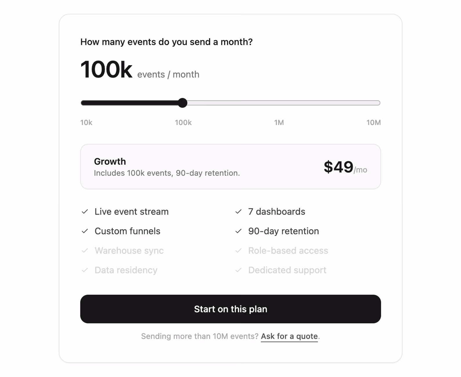 Rendered preview — Plan slider with feature reveal