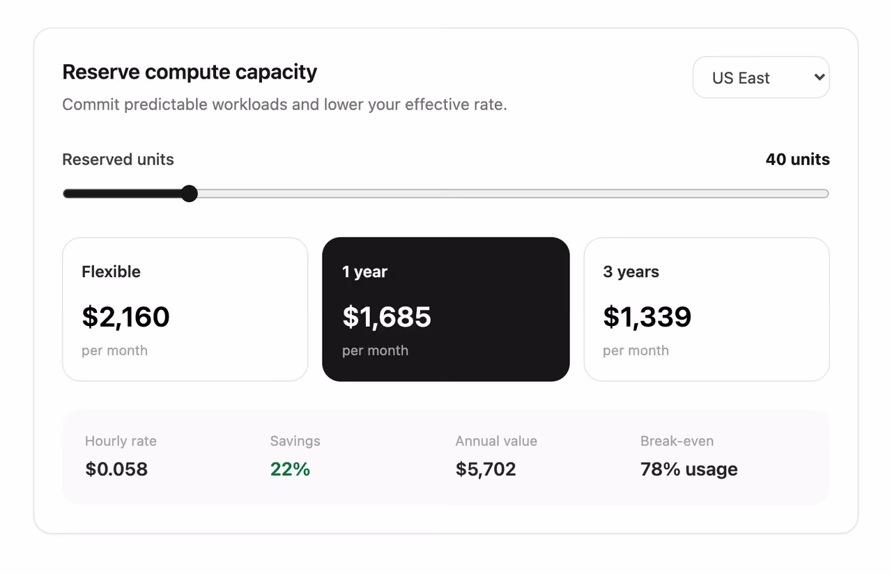 Reserved capacity planner — Tailwind CSS Pricing layout preview