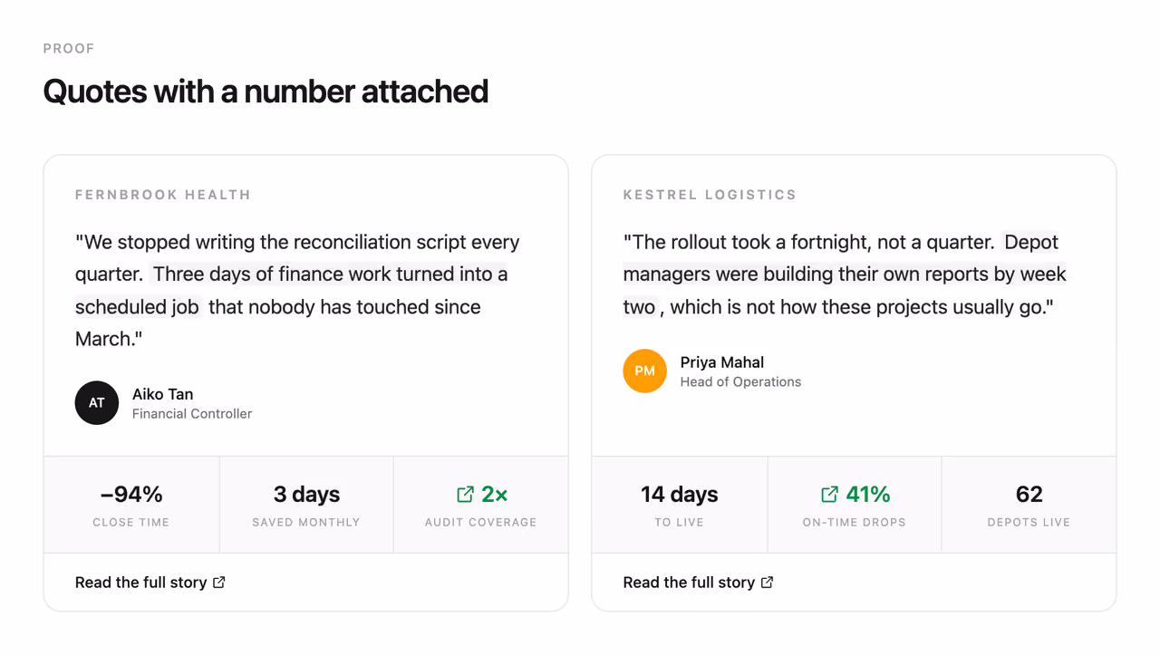 Rendered preview — Case study result card