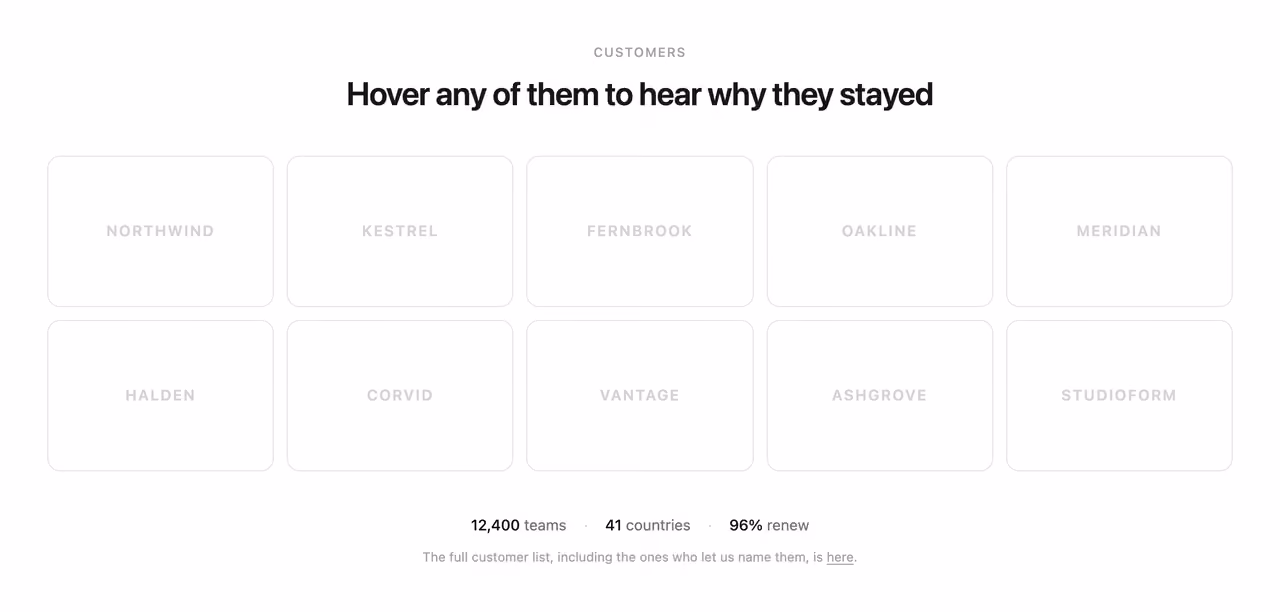 Rendered preview — Logo wall with hover quotes